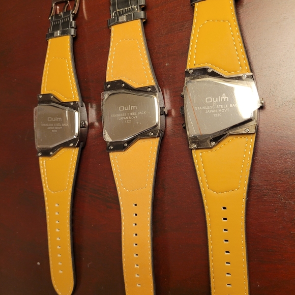 Set Of Three Brand New Men's Oulm Dual Time Zone Sport Watch - Picture 2 of 5
